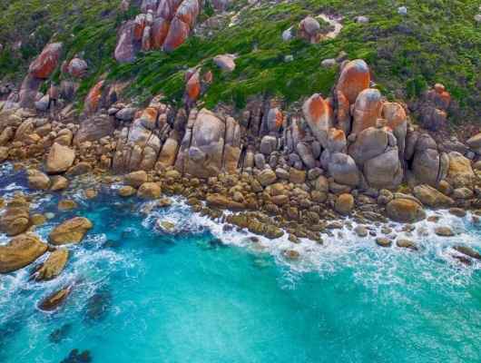 Vue aérienne sur le bord de mer des Wilsons Promontory
