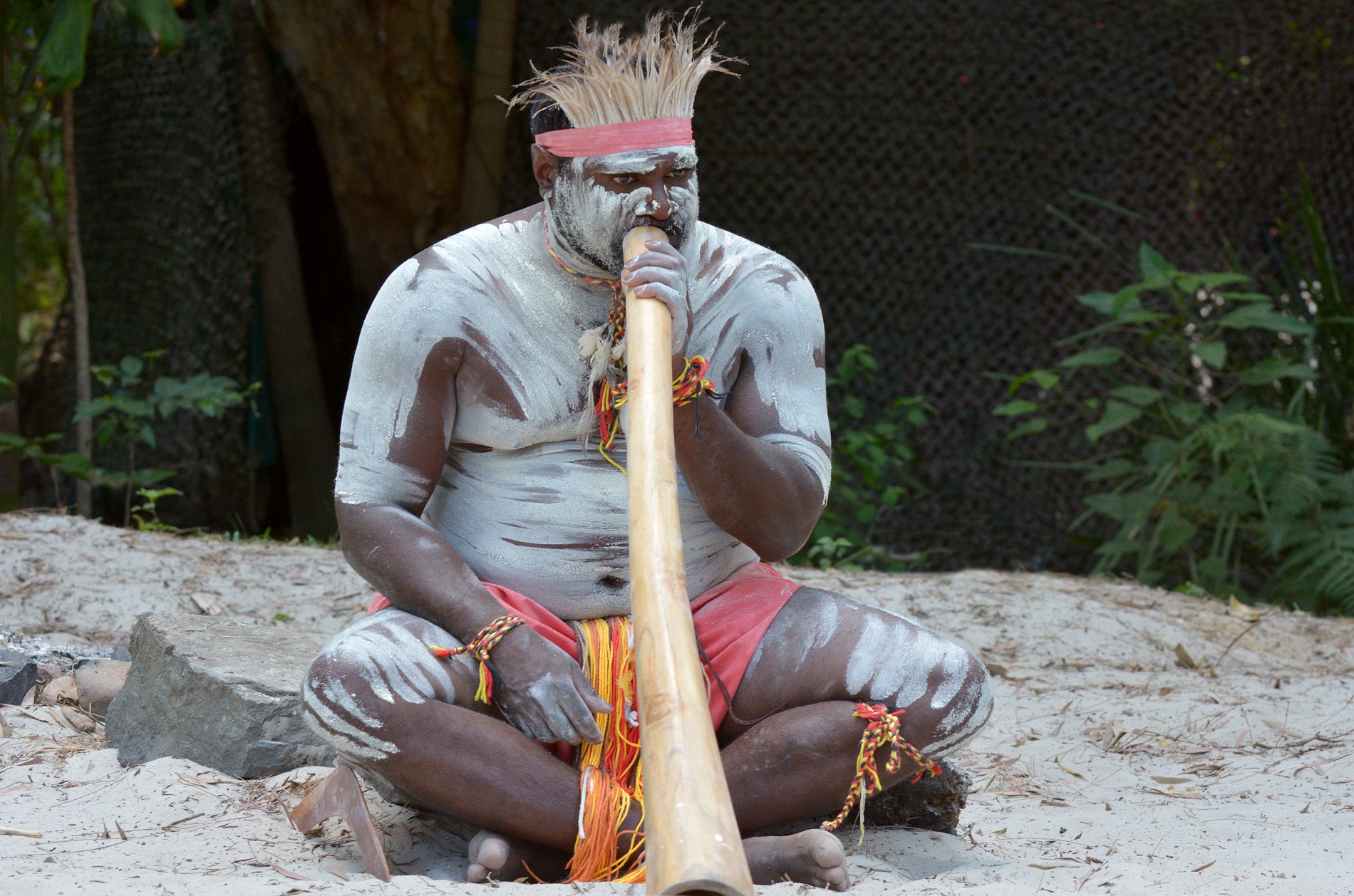 Portrait d'un aborigène jouant du didgeridoo Australie